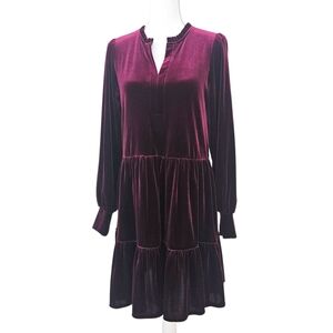 MSK Burgundy Velvet Drop Waist Long Sleeve Dress Medium